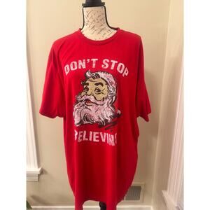 Holiday Time Mens "Don't Stop Believing"Santa T-shirt Tee Christmas Party Sz 2XL